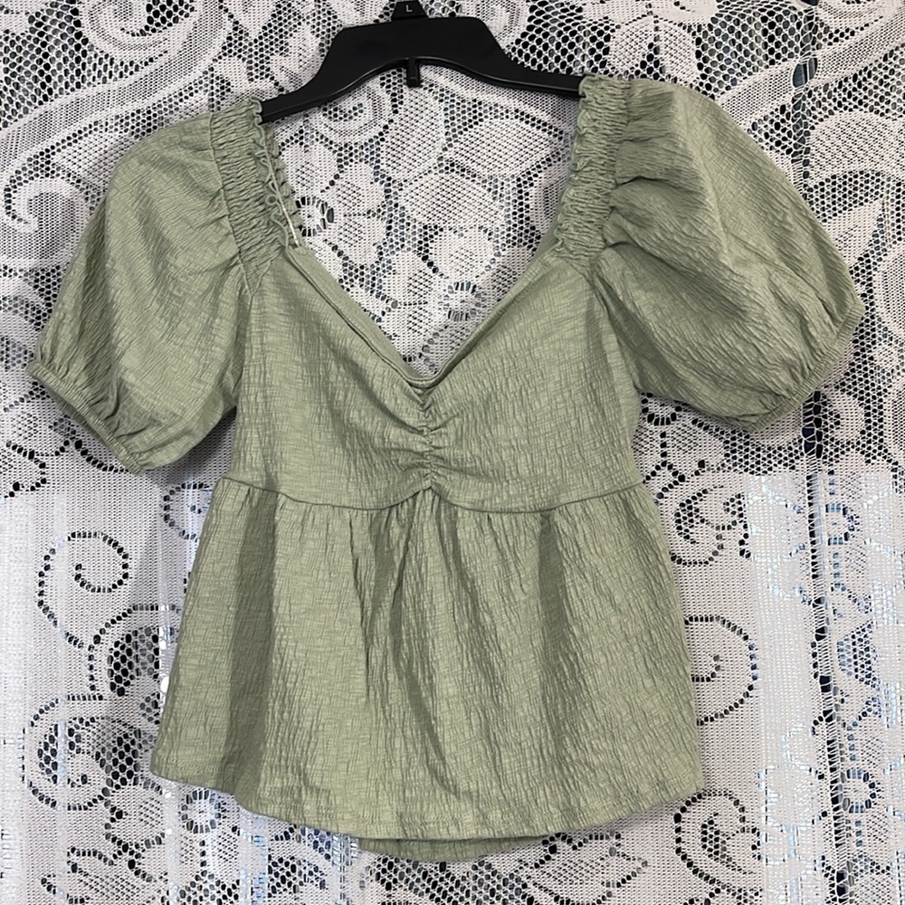 🍎Altar’d State - Sage Green Open-Back Blouse